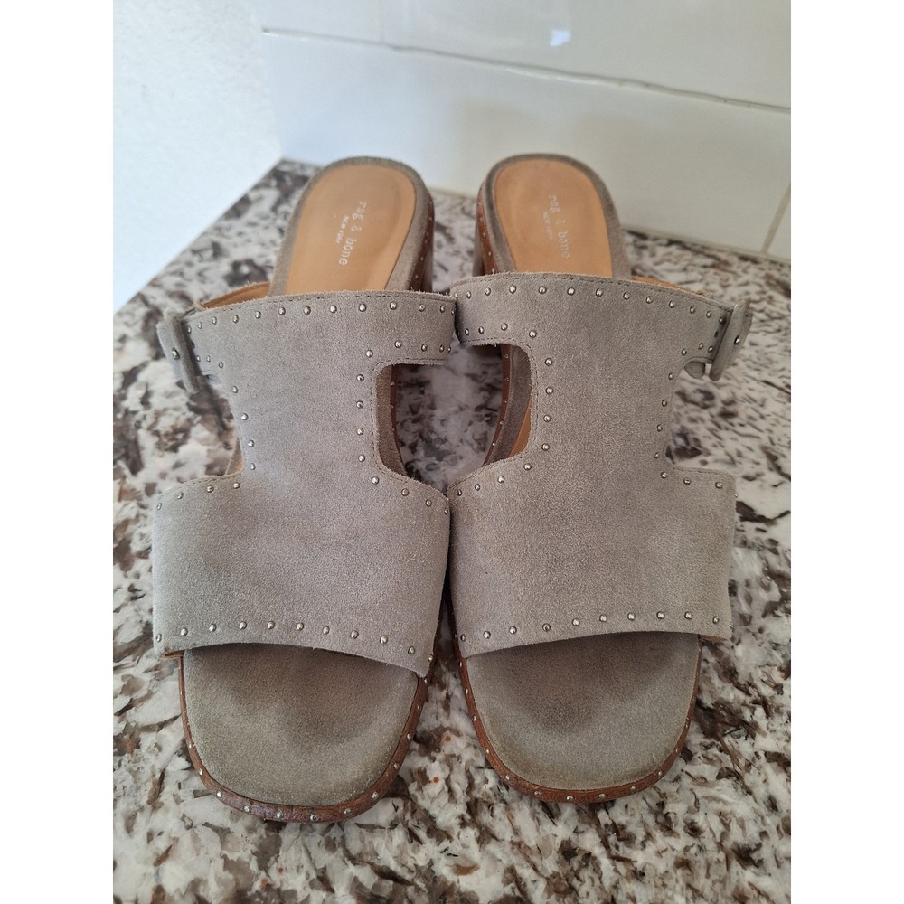 Rag & Bone Suede‎ Gray And Silver Studded Heel Sandals  Size 7.5/38